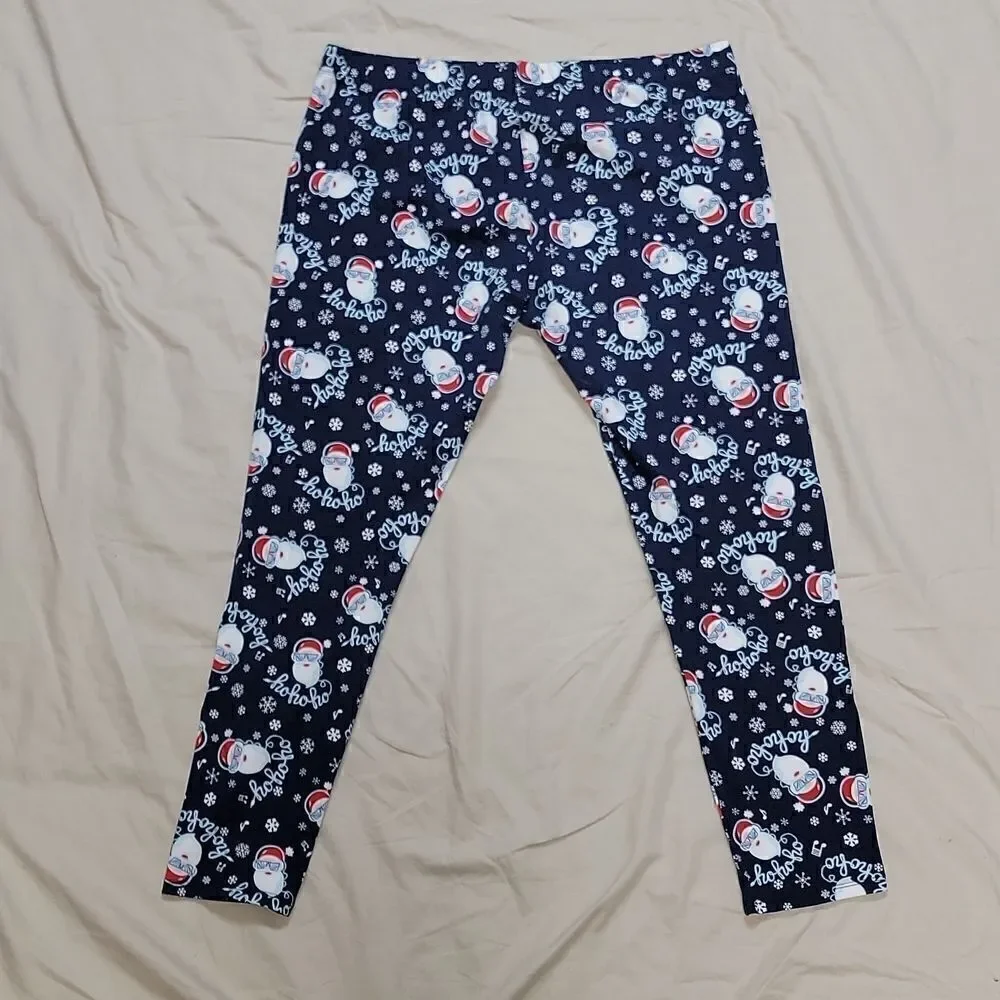 NO BOUNDARIES BLUE CHRISTMAS SANTA FACE HO HO HO LEGGING CAPRIS, SIZE 2XL XXL 19 - Picture 6 of 6